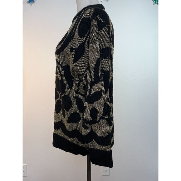 Vintage A. Jane Adams 80's Black & Gold Floral Knit Sweater Made In USA - Picture 2 of 8
